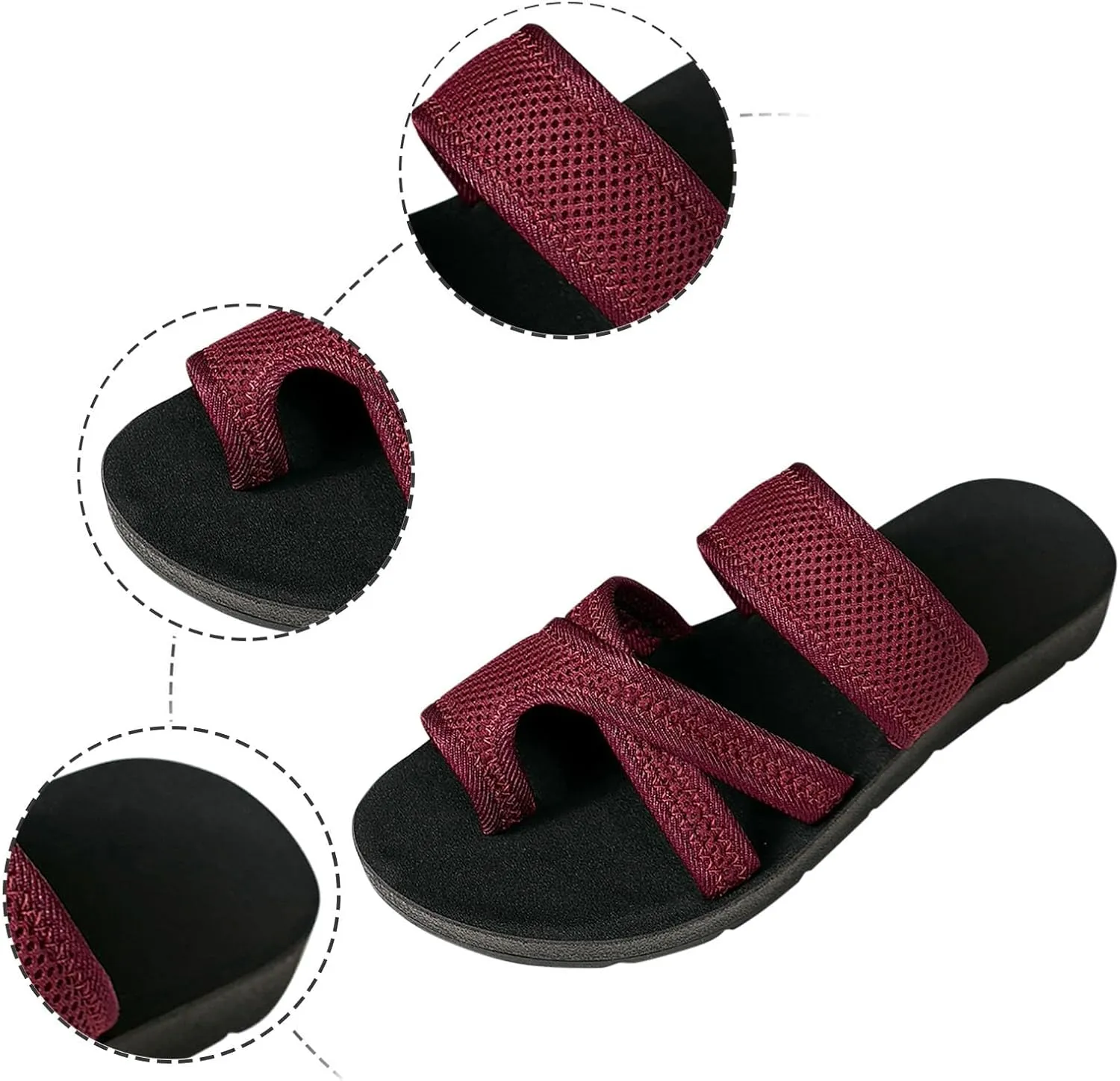 2024 Women's Hollow Mesh Slide Sandals - Dressy Summer Flats Orthopedic Arch Support Slip On Breathable Mesh Sandals