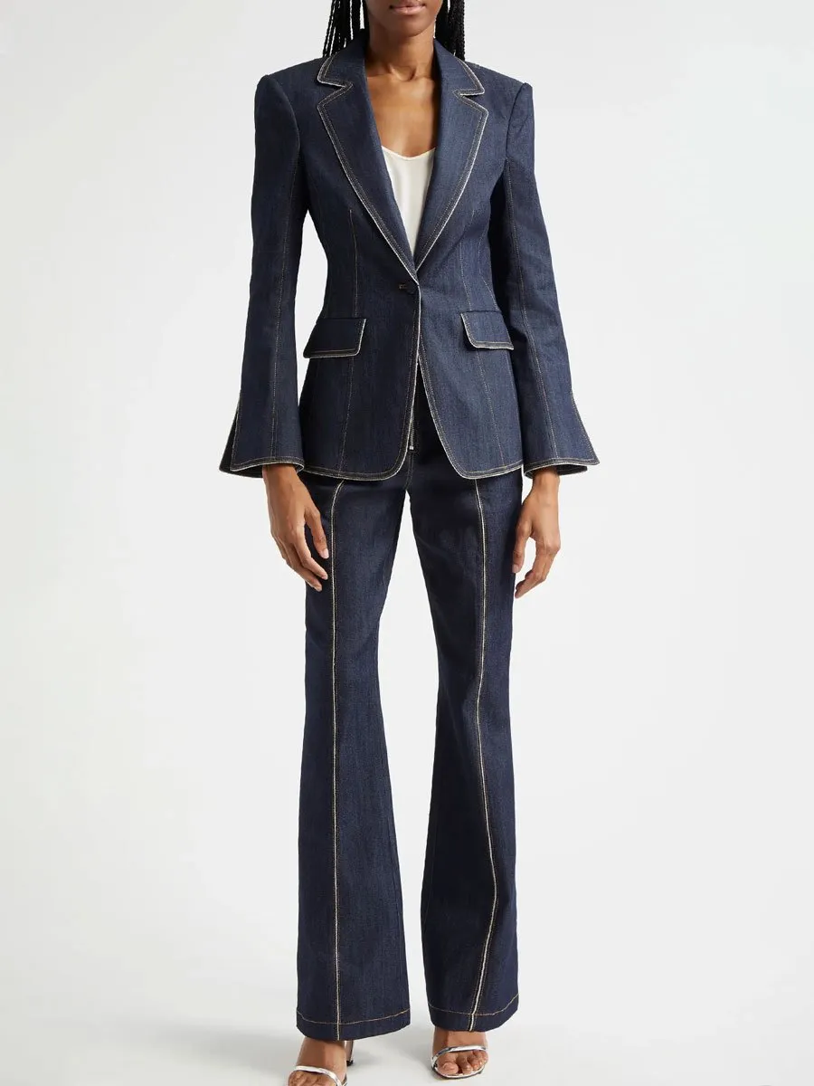 【24-hour shipping】Retro Slim Fit Bell Sleeve Slit Denim Blazer