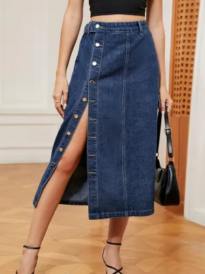 Always In Fashion Midi Button Down Denim Skirt