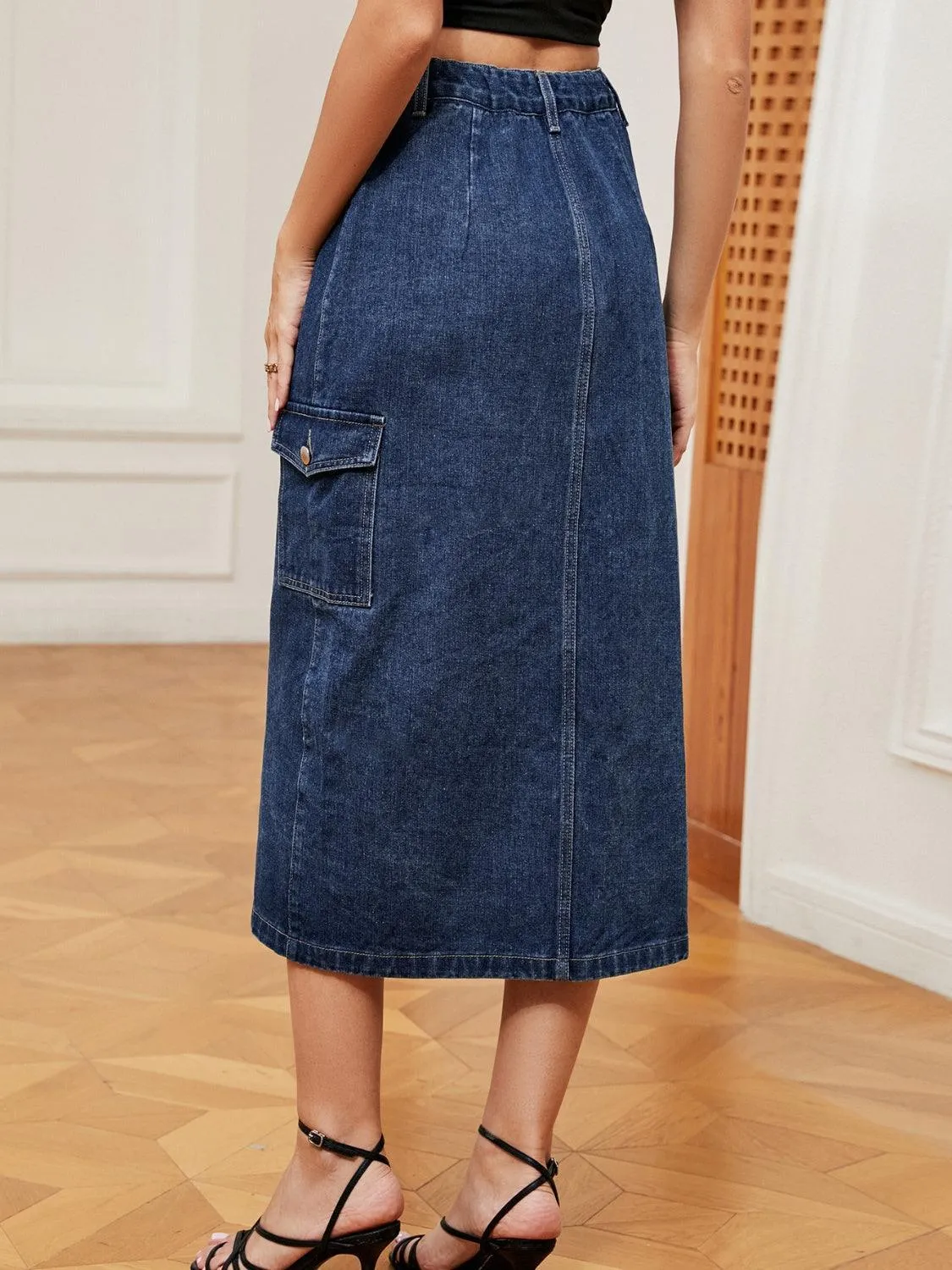 Always In Fashion Midi Button Down Denim Skirt