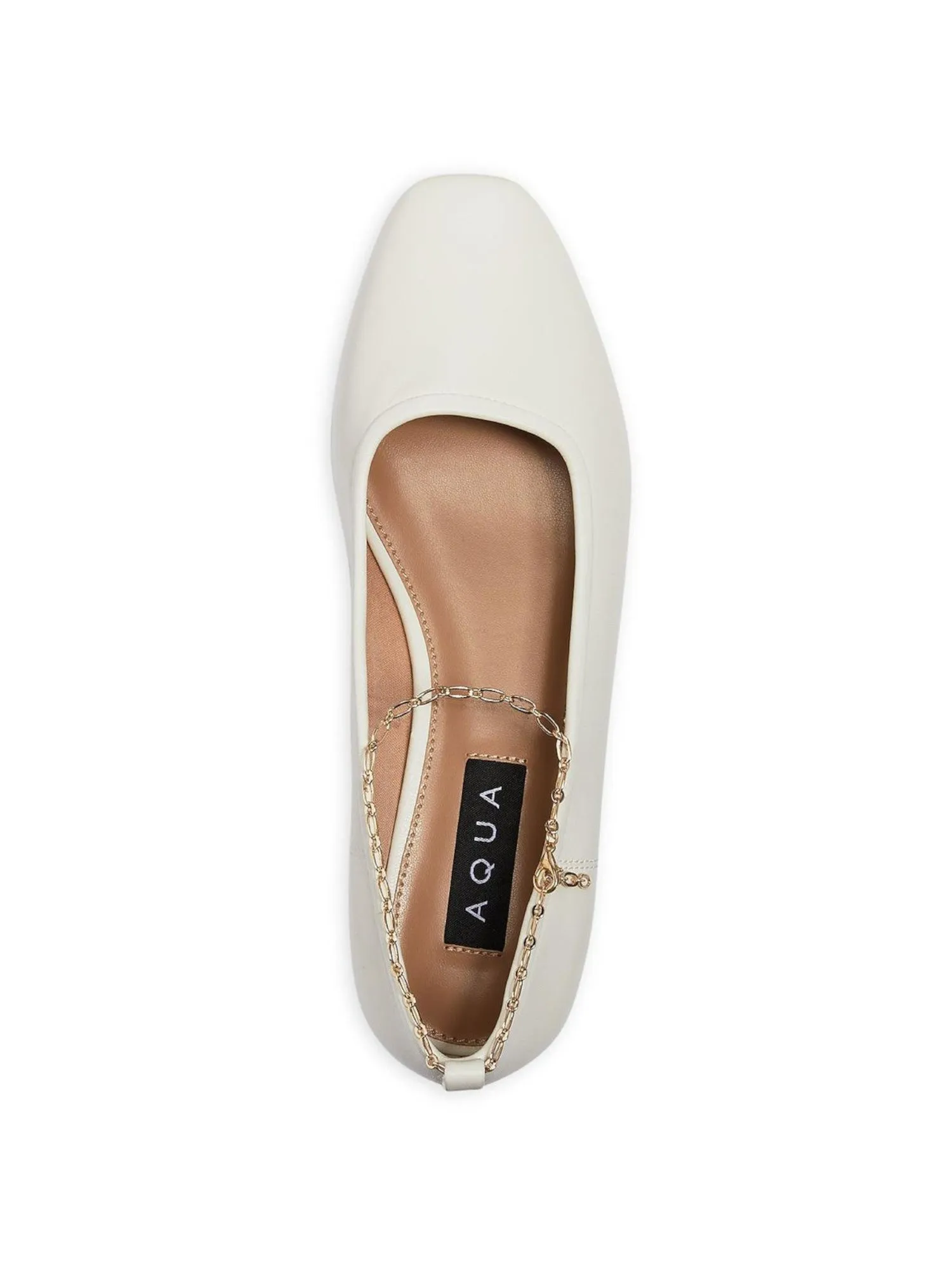 AQUA Womens White Chain Lobster Clasp Ankle Strap Padded Gabby Square Toe Slip On Leather Ballet Flats M