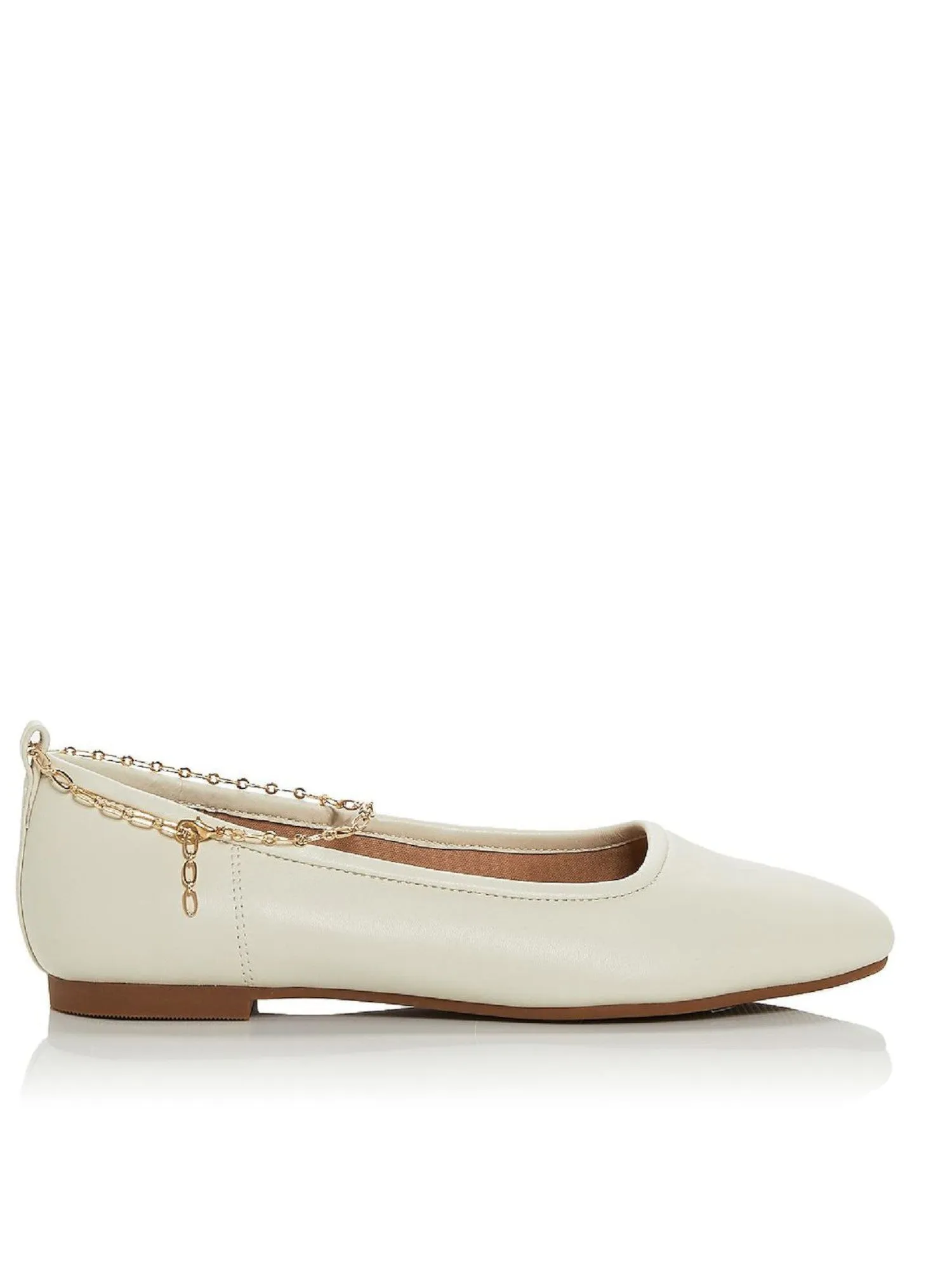 AQUA Womens White Chain Lobster Clasp Ankle Strap Padded Gabby Square Toe Slip On Leather Ballet Flats M