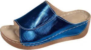 Arch Support Wedge Sandals Women Summer Breathable Orthotic Leather Platform Wedge Shoes Casual Slip On Walking Slides