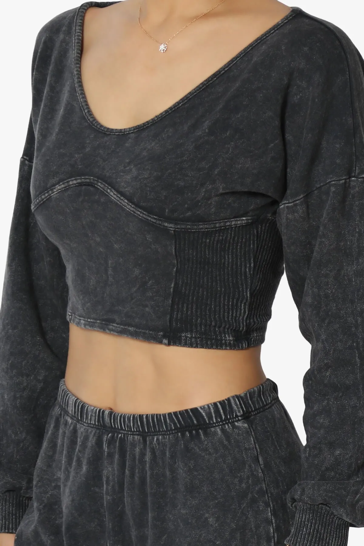 Ashlin Mineral Wash Crop Top & Jogger Pants SET