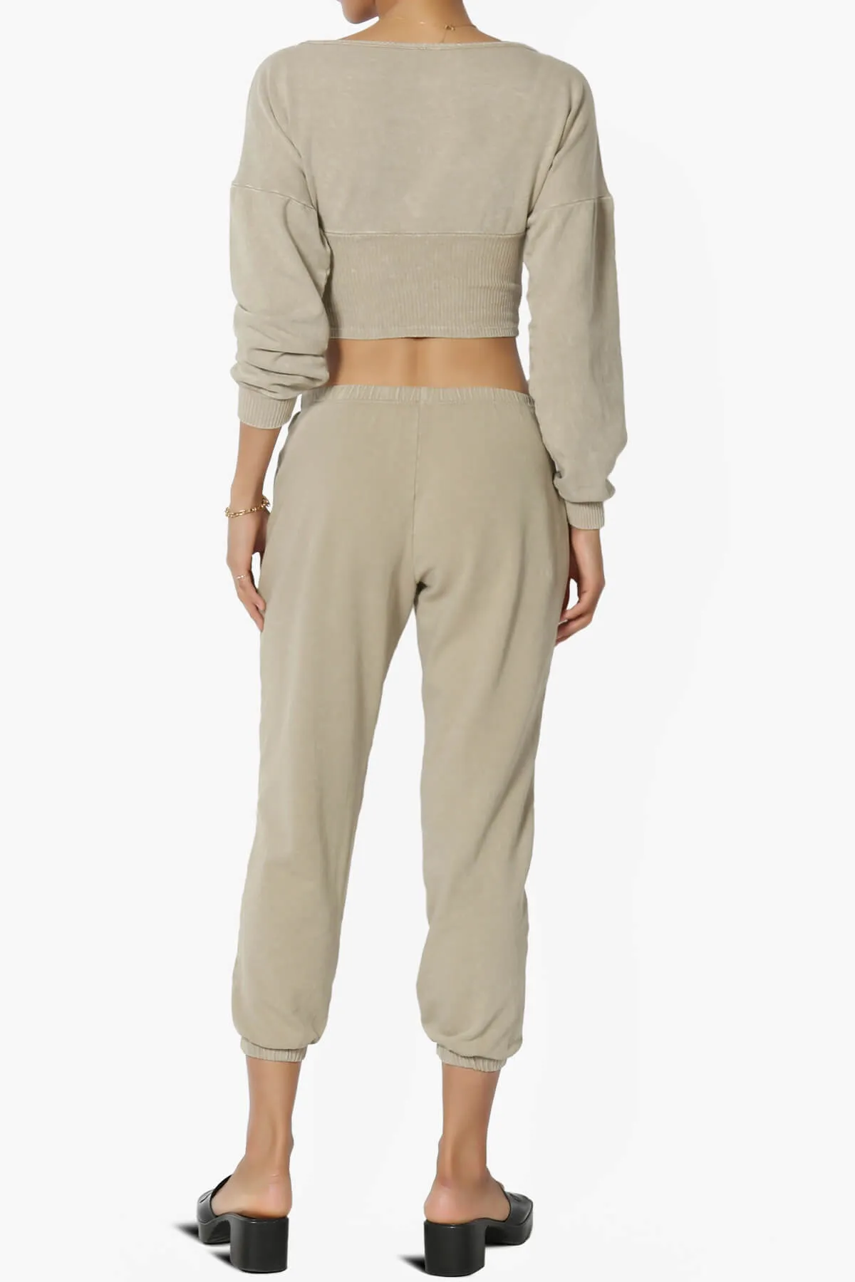 Ashlin Mineral Wash Crop Top & Jogger Pants SET