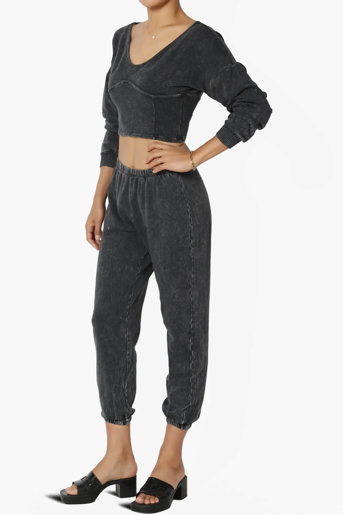 Ashlin Mineral Wash Crop Top & Jogger Pants SET