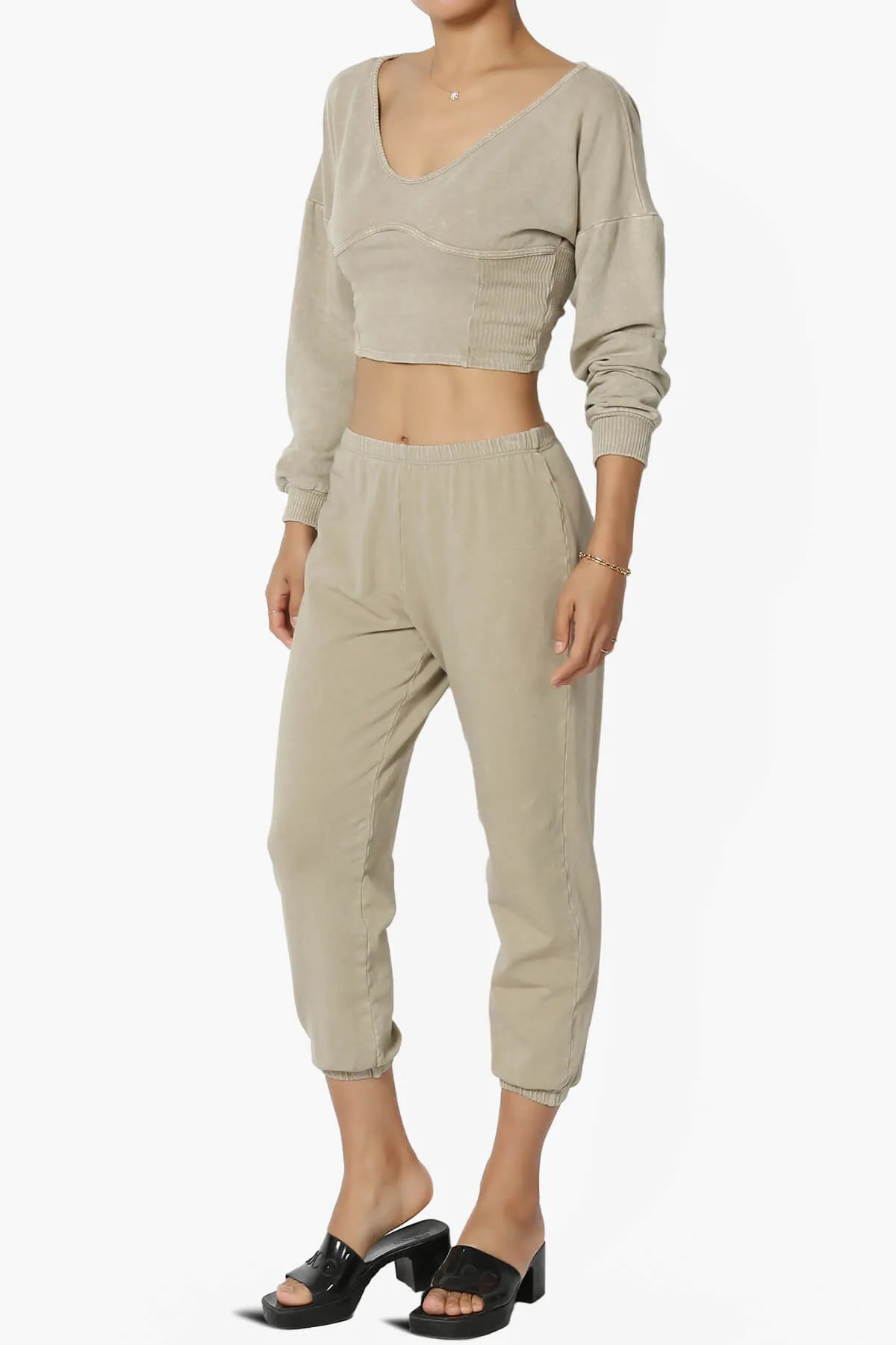 Ashlin Mineral Wash Crop Top & Jogger Pants SET