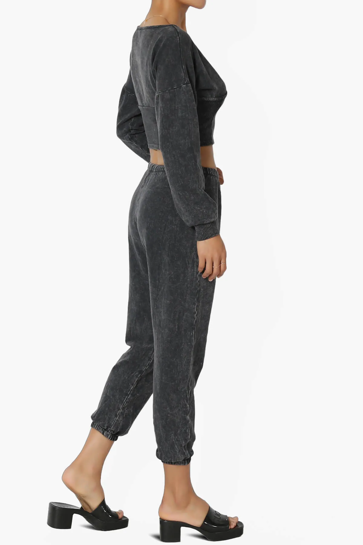 Ashlin Mineral Wash Crop Top & Jogger Pants SET