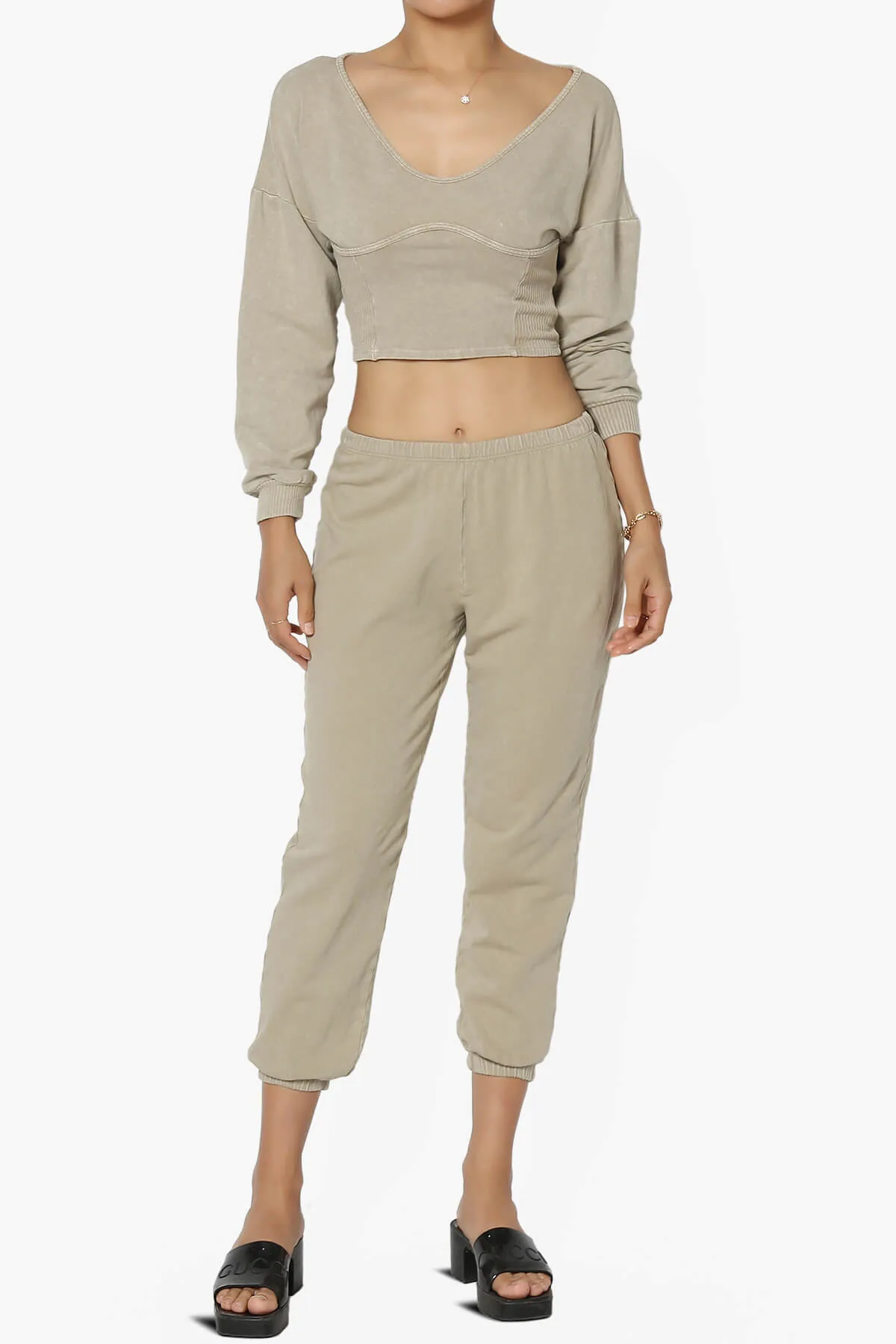 Ashlin Mineral Wash Crop Top & Jogger Pants SET