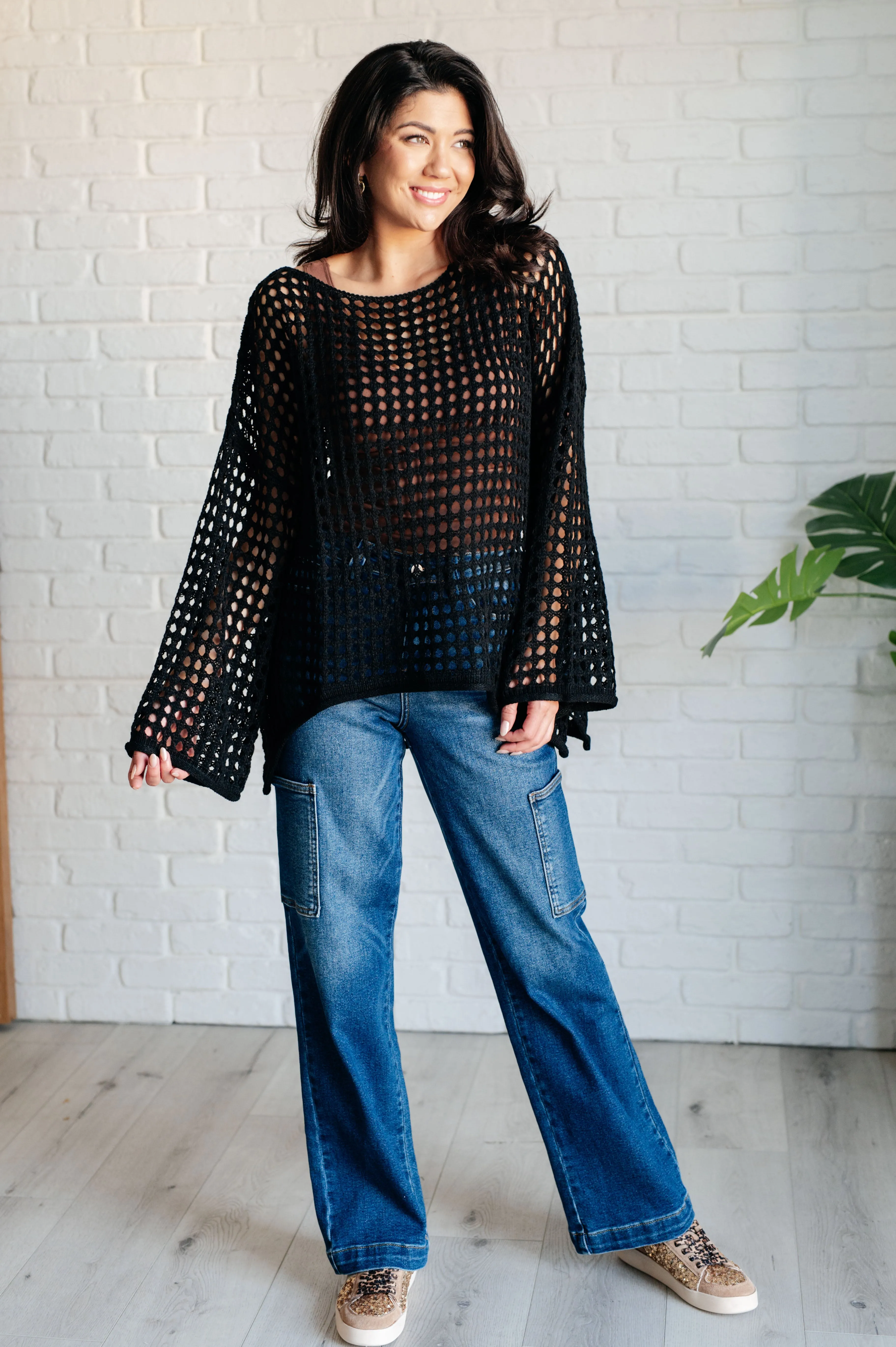Ask Anyway Fishnet Sweater - White Birch