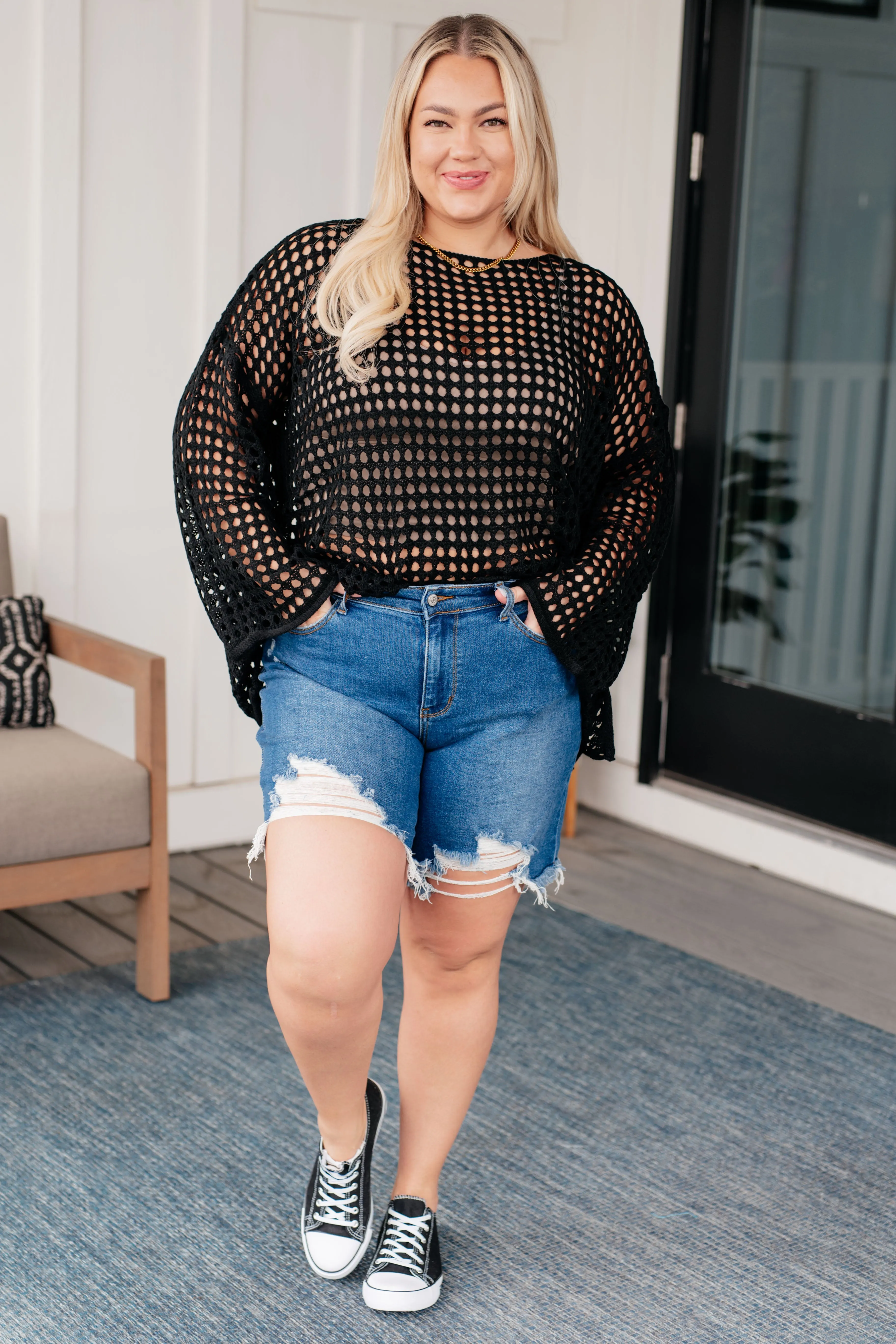 Ask Anyway Fishnet Sweater - White Birch