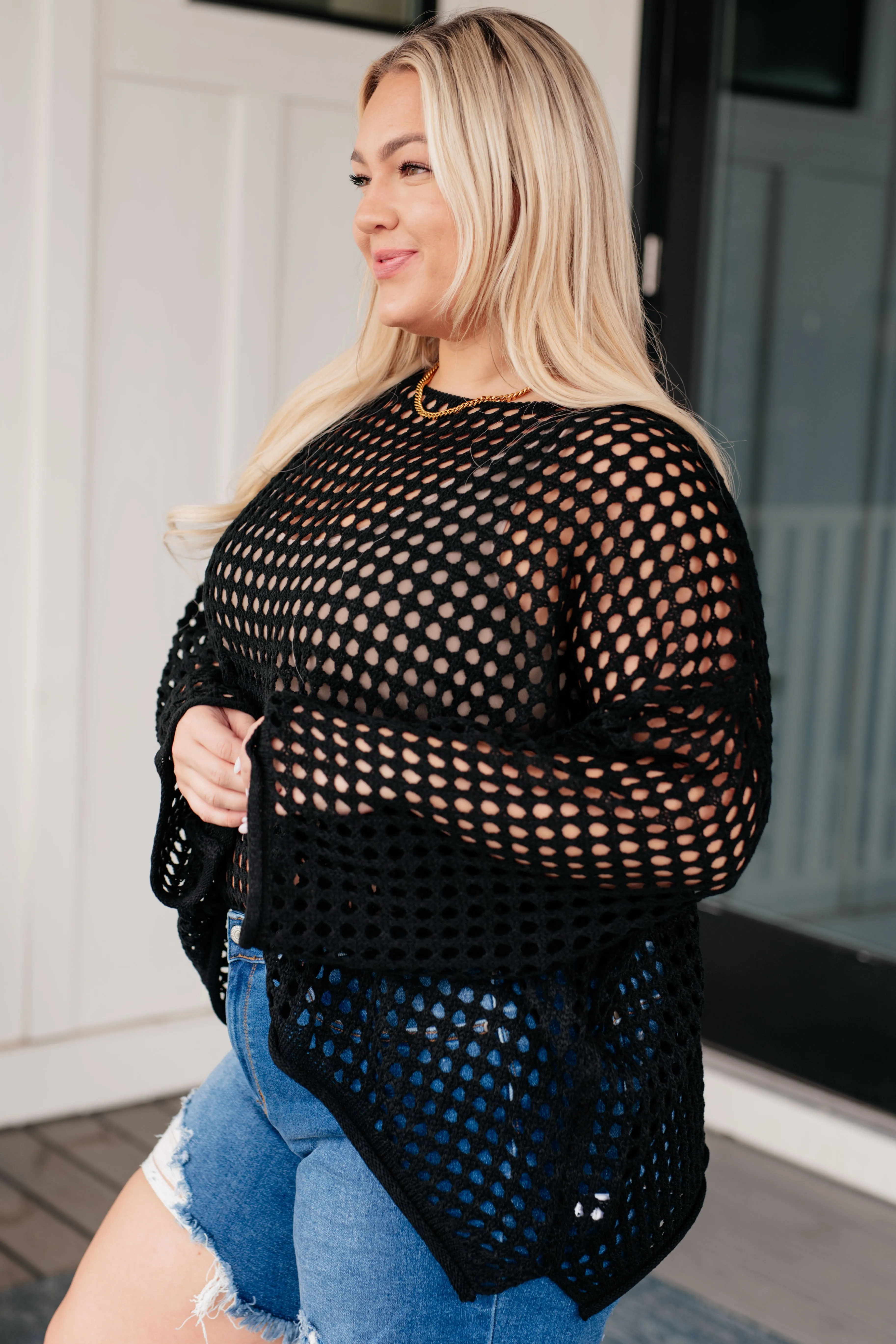 Ask Anyway Fishnet Sweater - White Birch