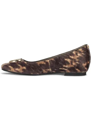 BARETRAPS Womens Brown Exotic Animal Shiny Metal Ring Ornament Perrie Square Toe Slip On Flats Shoes M