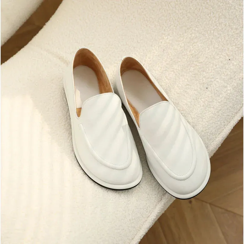 binfenxie  -  Loafers Women's Shoes 2025 New Spring Round Toe Slip-on Small Leather Shoes Casual Soft Leather Flat Mules