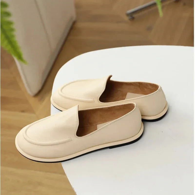 binfenxie  -  Loafers Women's Shoes 2025 New Spring Round Toe Slip-on Small Leather Shoes Casual Soft Leather Flat Mules