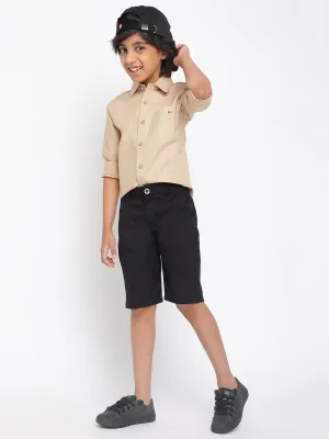 Boys Beige Cotton Solid Full Sleeves Regular Fit Shirt