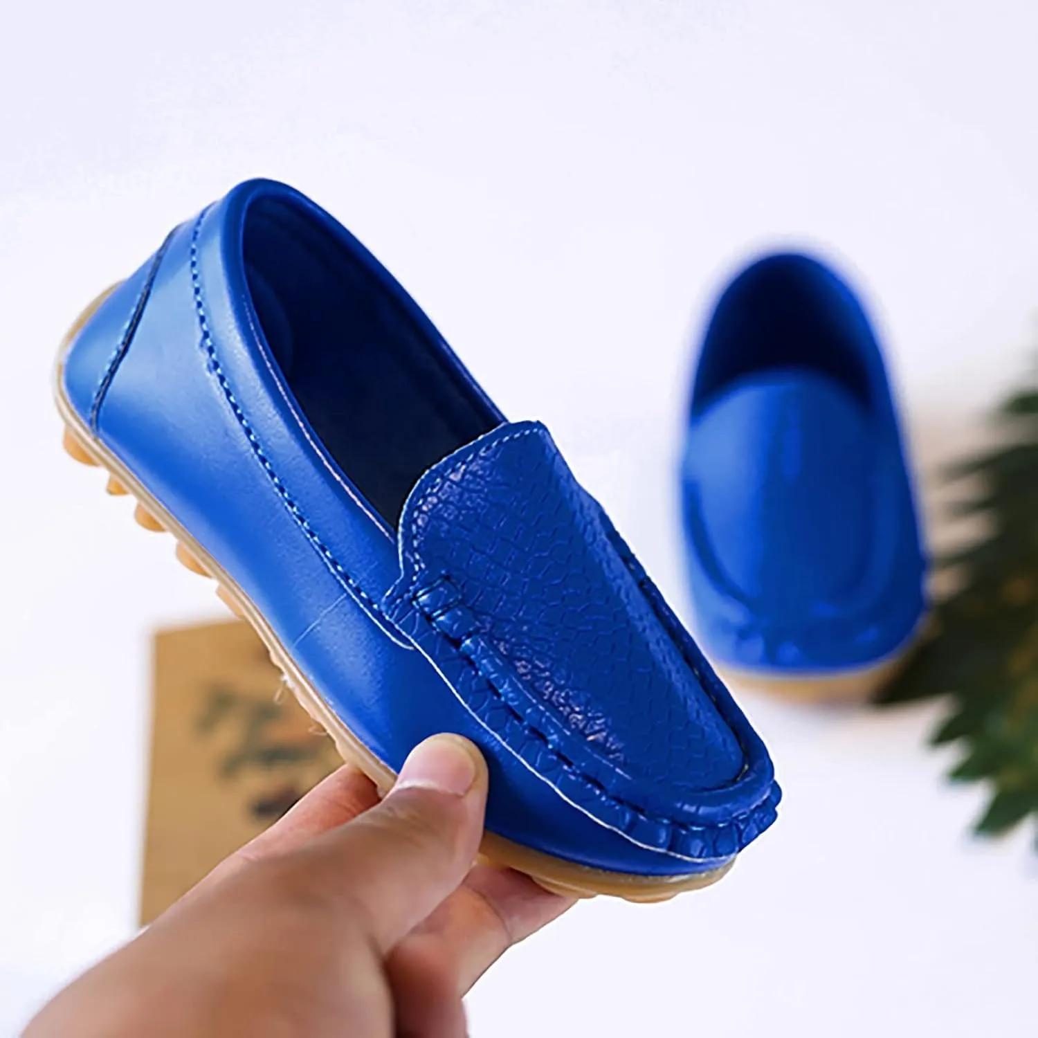Boys Girls Leather Loafers Soft Slip-On Texture Flat Boat Dress occasin Schooling Daily Casual Walking Shoes