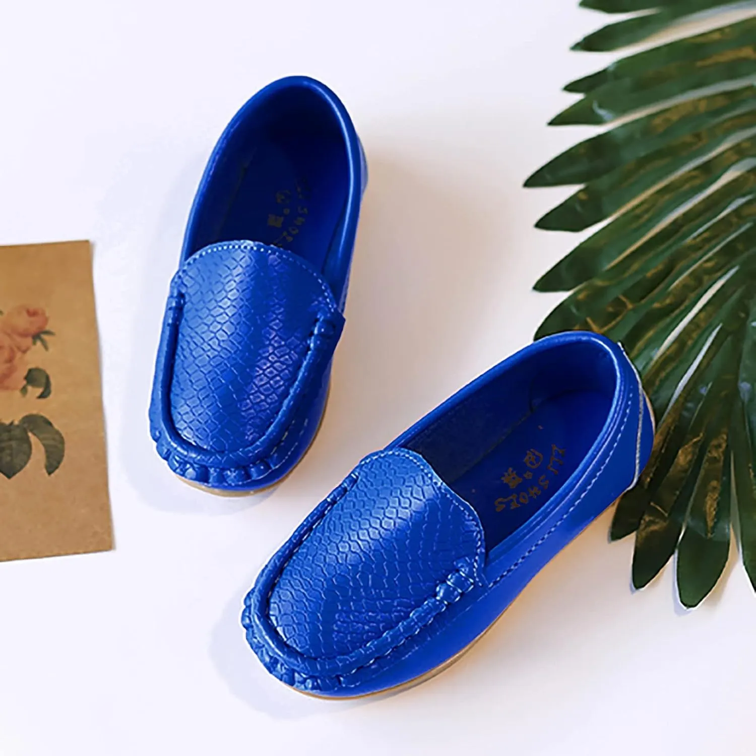 Boys Girls Leather Loafers Soft Slip-On Texture Flat Boat Dress occasin Schooling Daily Casual Walking Shoes