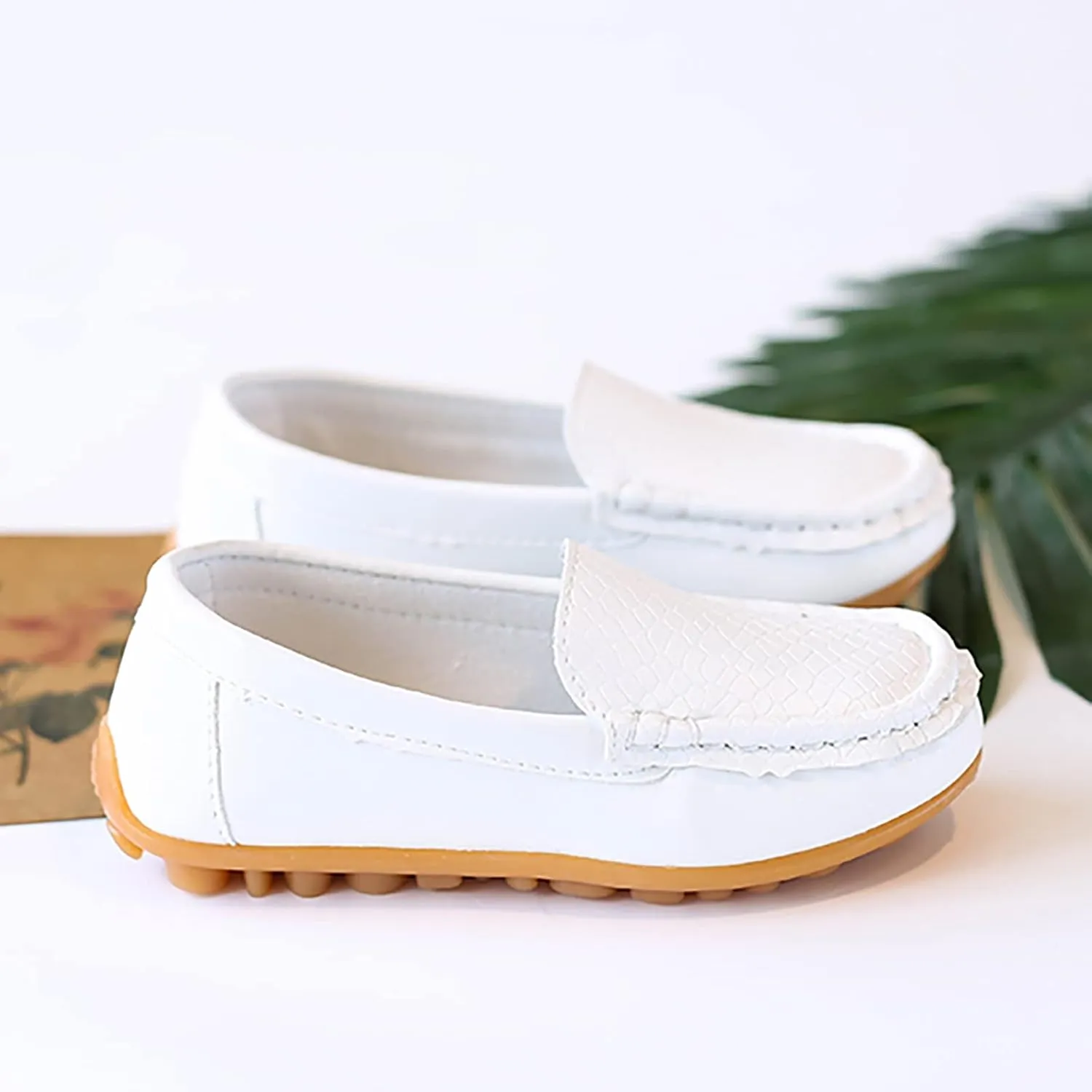 Boys Girls Leather Loafers Soft Slip-On Texture Flat Boat Dress occasin Schooling Daily Casual Walking Shoes