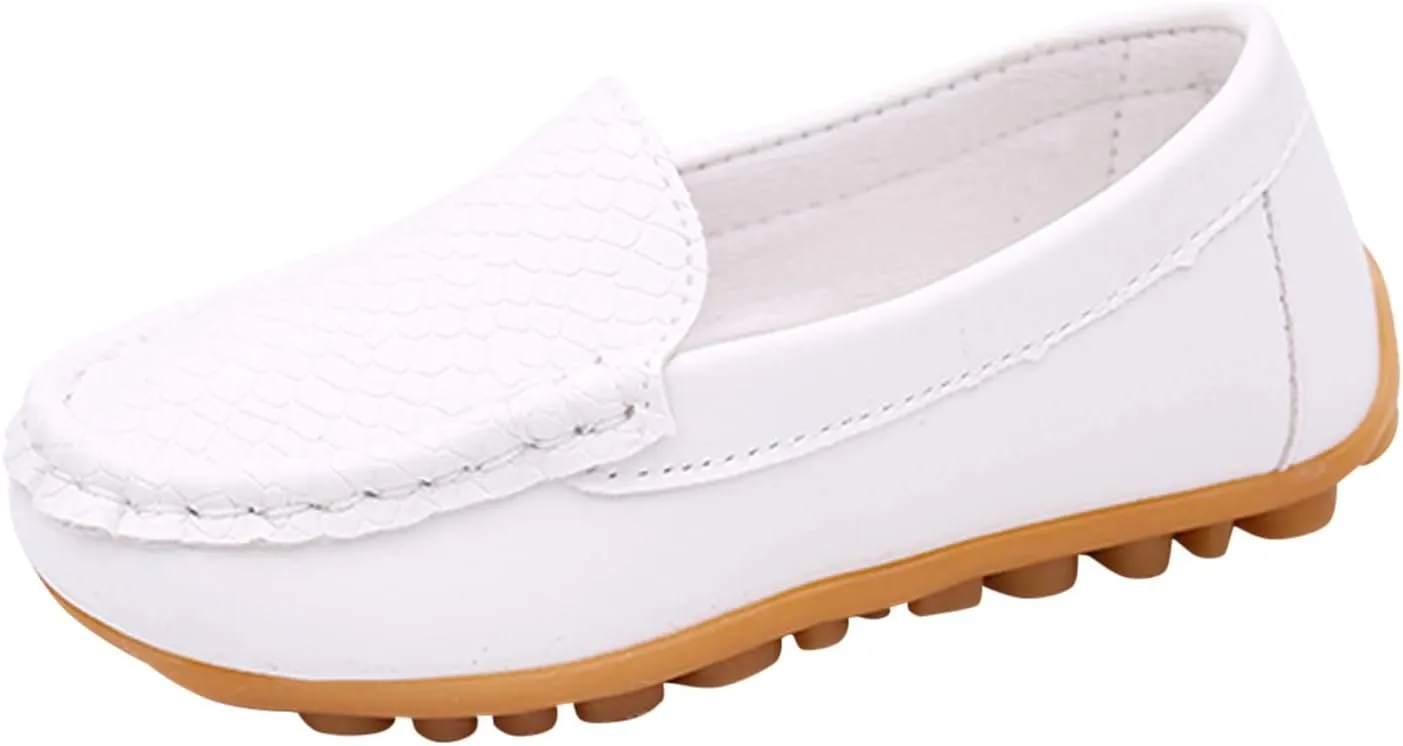 Boys Girls Leather Loafers Soft Slip-On Texture Flat Boat Dress occasin Schooling Daily Casual Walking Shoes