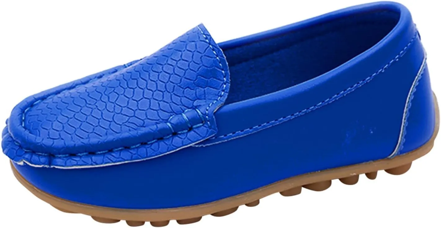 Boys Girls Leather Loafers Soft Slip-On Texture Flat Boat Dress occasin Schooling Daily Casual Walking Shoes