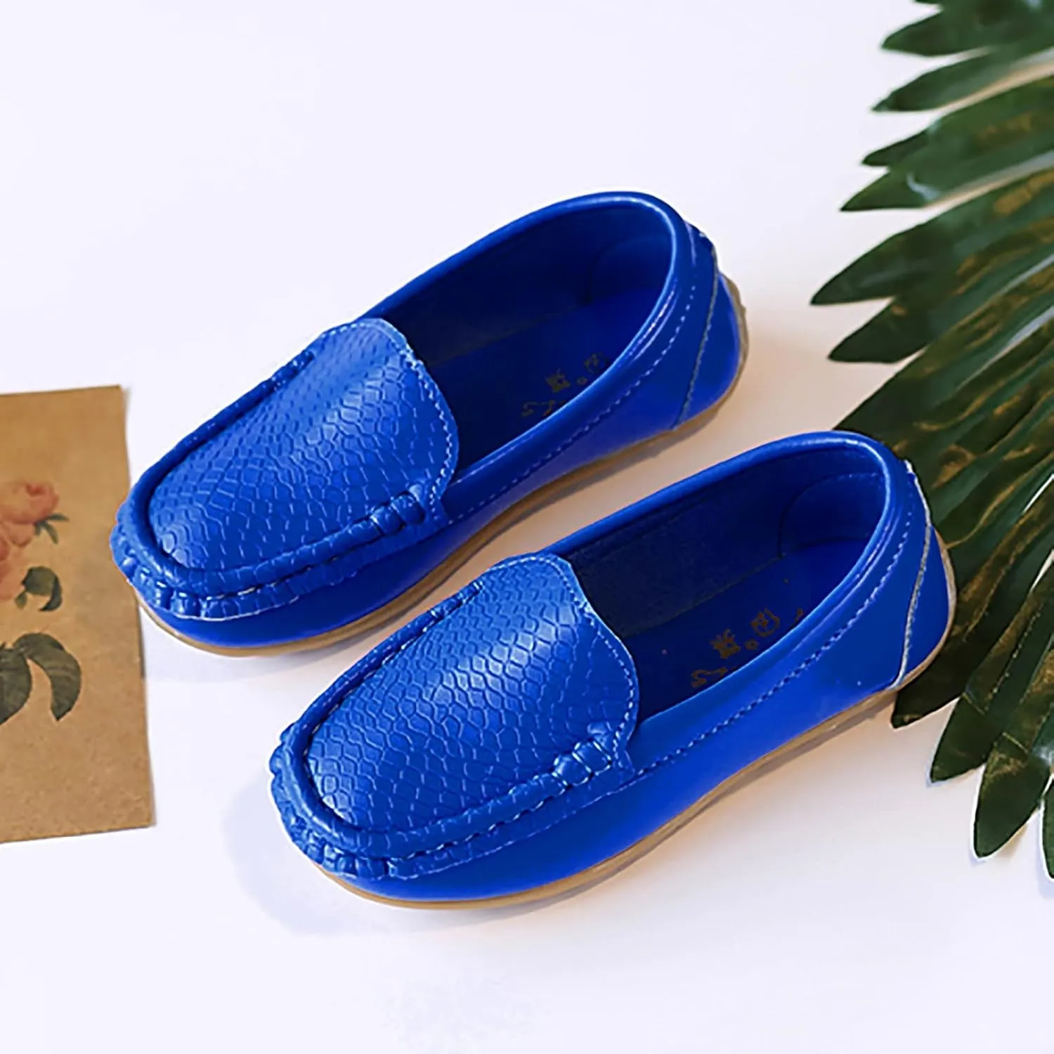Boys Girls Leather Loafers Soft Slip-On Texture Flat Boat Dress occasin Schooling Daily Casual Walking Shoes