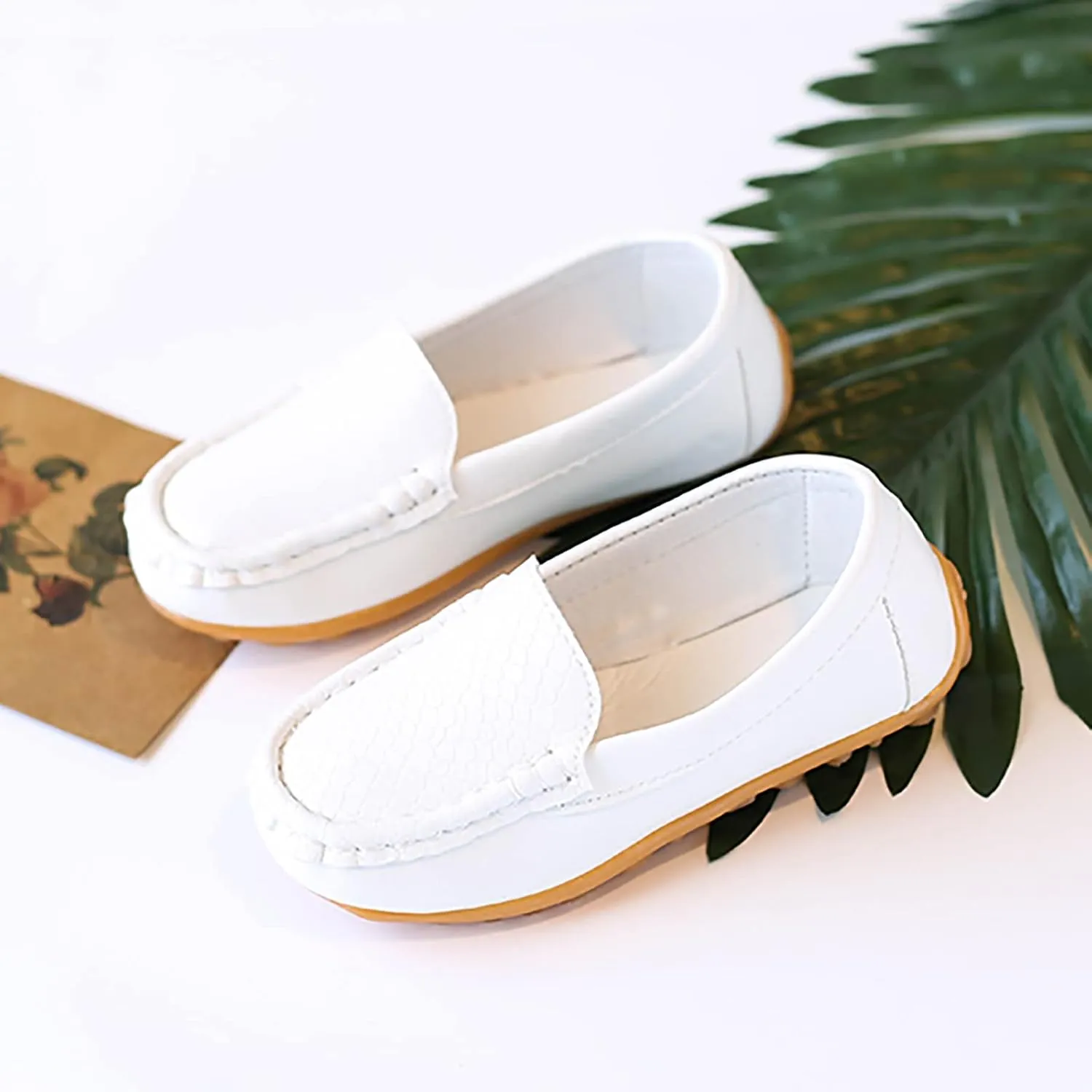 Boys Girls Leather Loafers Soft Slip-On Texture Flat Boat Dress occasin Schooling Daily Casual Walking Shoes