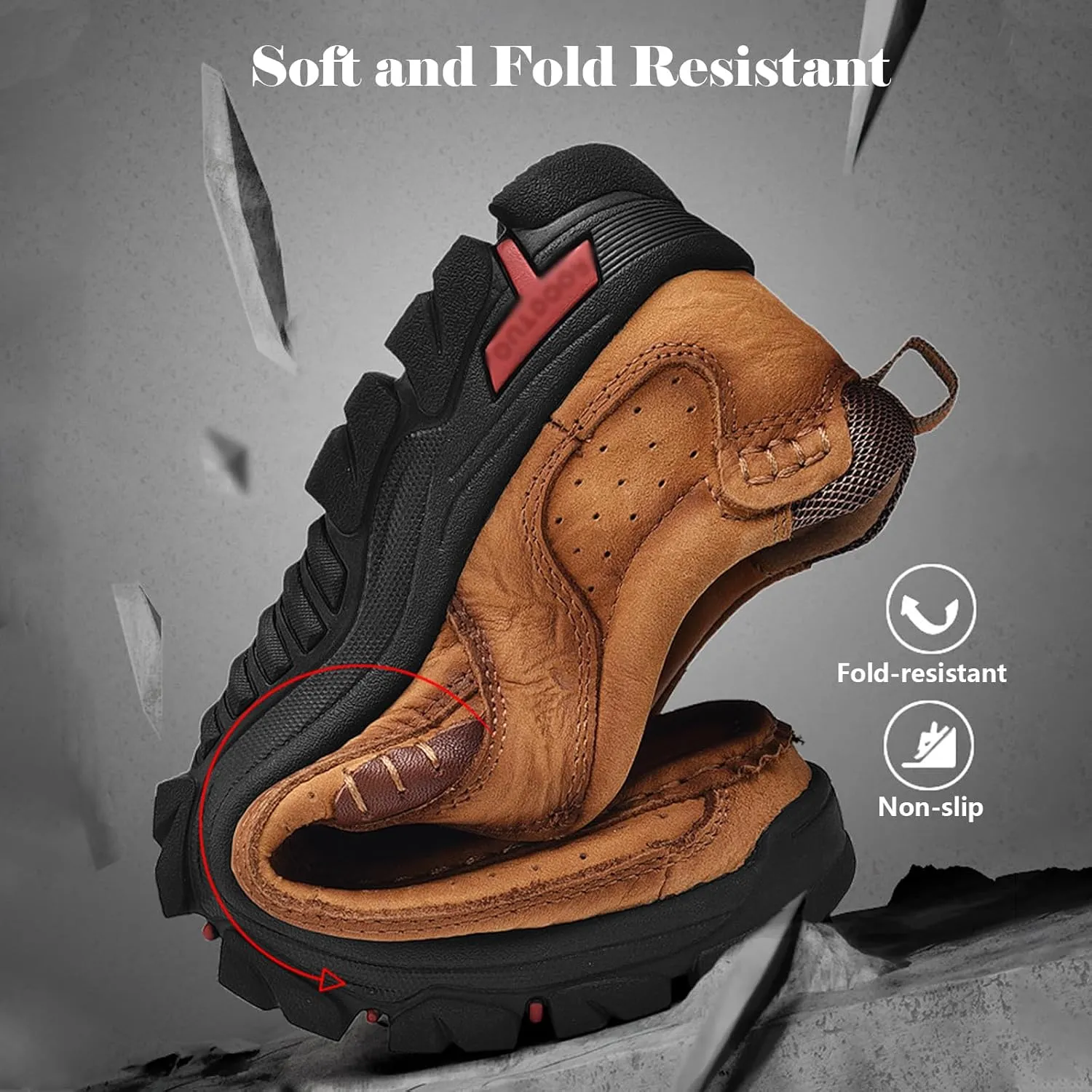 bumuam Mens Hiking Shoes Waterproof Lightweight Ankle Boots Mens Leather Slip-On Dress Loafers Walking Slippers for Men, Outdoor Trekking Camping Sneakers