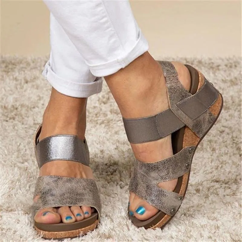Chicvane Open Toe Cut Out  Slip-on Wedge Sandals