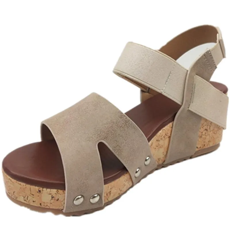 Chicvane Open Toe Cut Out  Slip-on Wedge Sandals