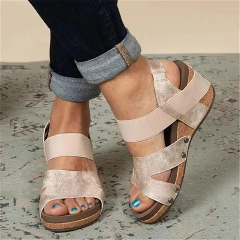 Chicvane Open Toe Cut Out  Slip-on Wedge Sandals