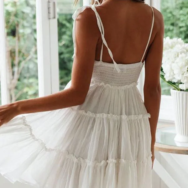 Cute Style Summer Ruffle Babydoll Mini SunDresses - White