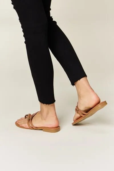 Cutout Vegan Leather Open Toe Sandals in Tan