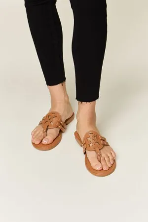 Cutout Vegan Leather Open Toe Sandals in Tan