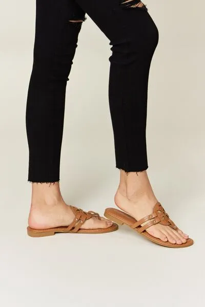 Cutout Vegan Leather Open Toe Sandals in Tan