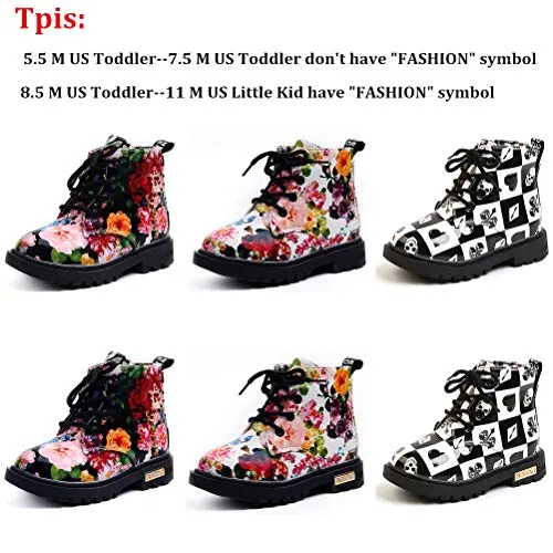 DADAWEN  Waterproof Side Zipper Lace-Up Ankle Boots (Toddler/Little Kid/Big Kid) White(Flowers) US Size 9.5 M Toddler