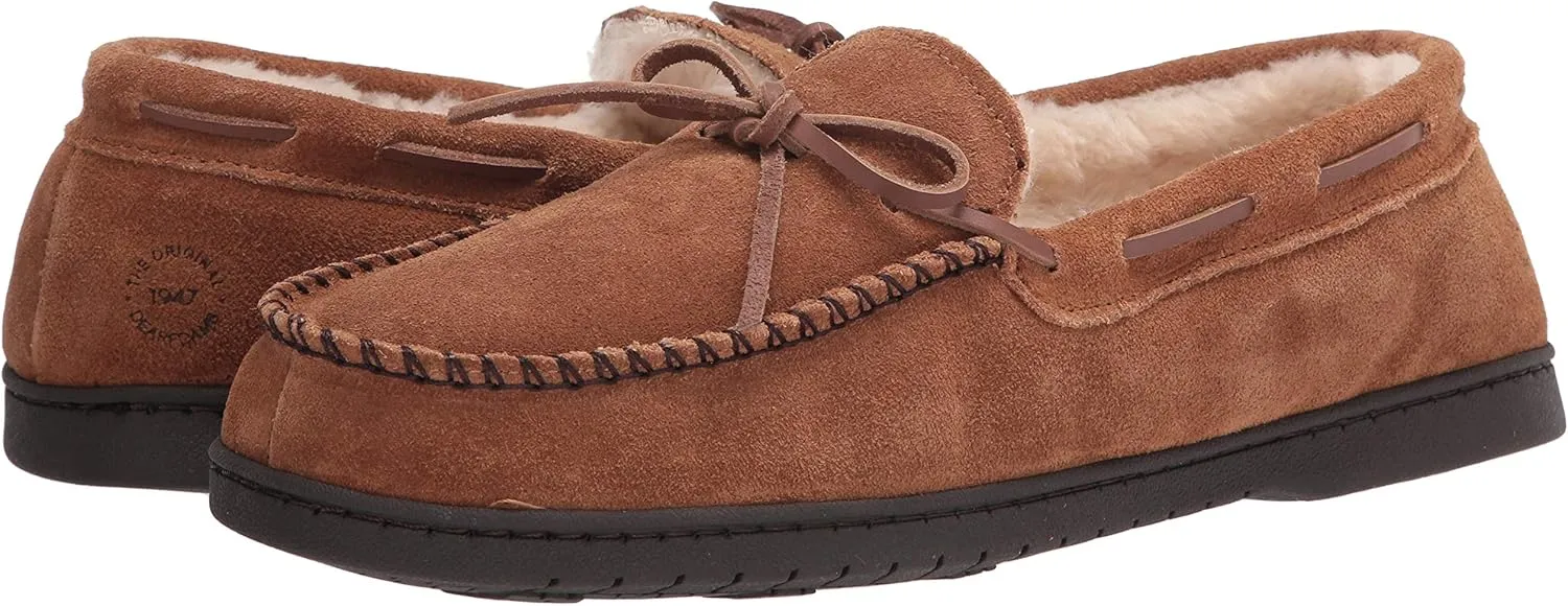 Dearfoams Men's Hudson Genuine Suede Memory Foam Moccasin Slipper with Tie