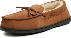 Dearfoams Men's Hudson Genuine Suede Memory Foam Moccasin Slipper with Tie
