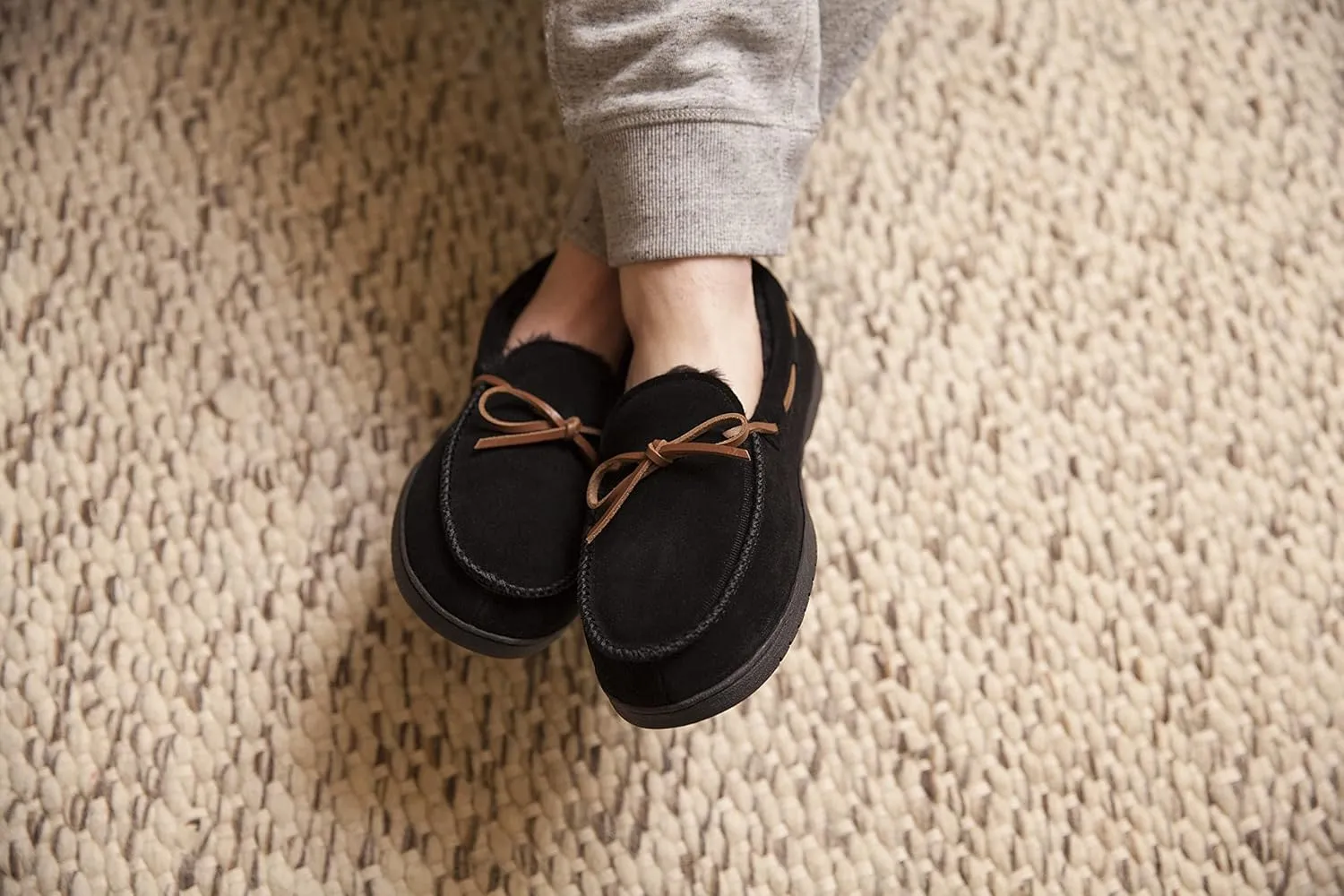 Dearfoams Men's Hudson Genuine Suede Memory Foam Moccasin Slipper with Tie