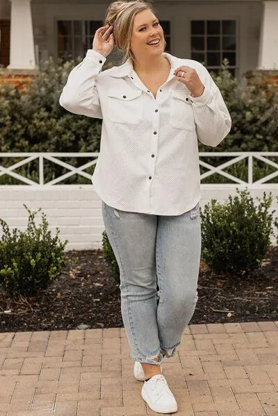 Dropped Shoulder Women's Plus Size White Jacket