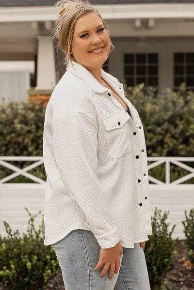 Dropped Shoulder Women's Plus Size White Jacket