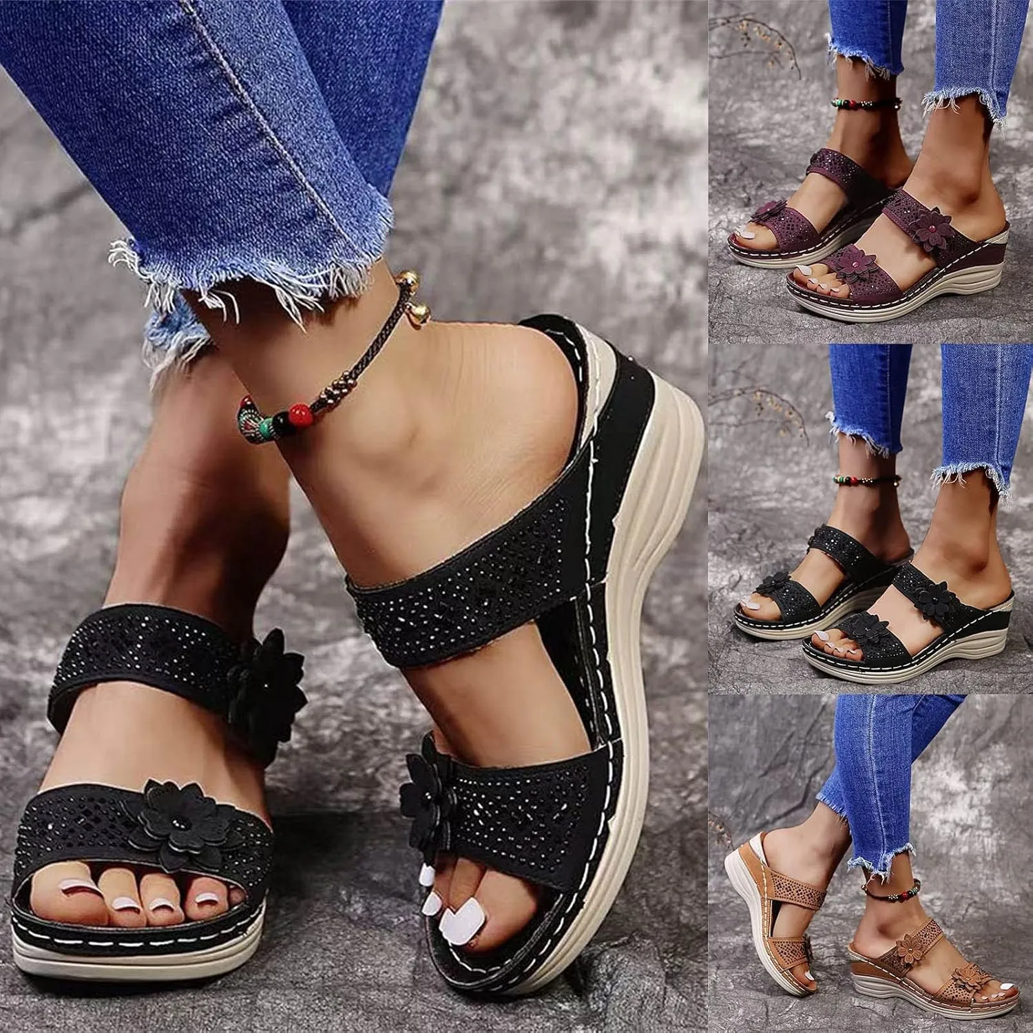 Eduavar Sandals for Women Dressy Summer, Womens Sandals Dressy Comfortable Sandals Open Toe Slip On Walking Sandals Shoes