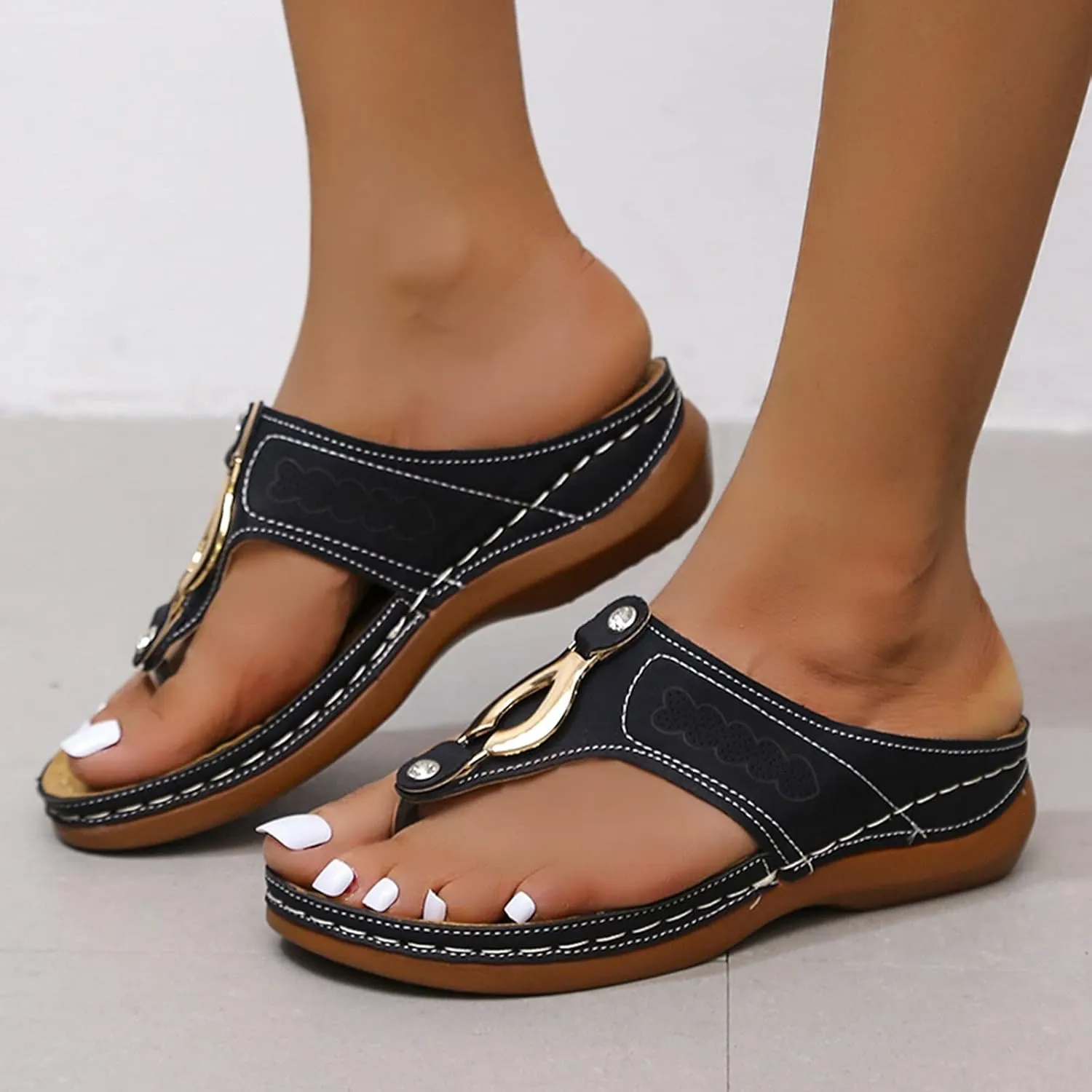 Eduavar Sandals Women, Sandals Women Dressy Summer Comfy Flip Flops Sandals Breathable Open Toe Flat Sandals