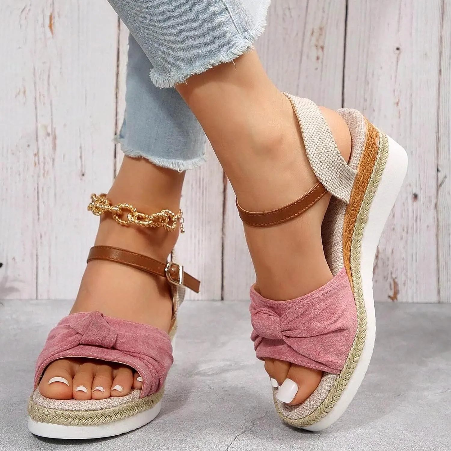Espadrilles Wedge Sandals for Women 2025 Summer Dressy Women's Espadrille Platform Wedges Open Toe Ankle Strap Sandal Comfortable Casual Orthopedic Dress Shoes