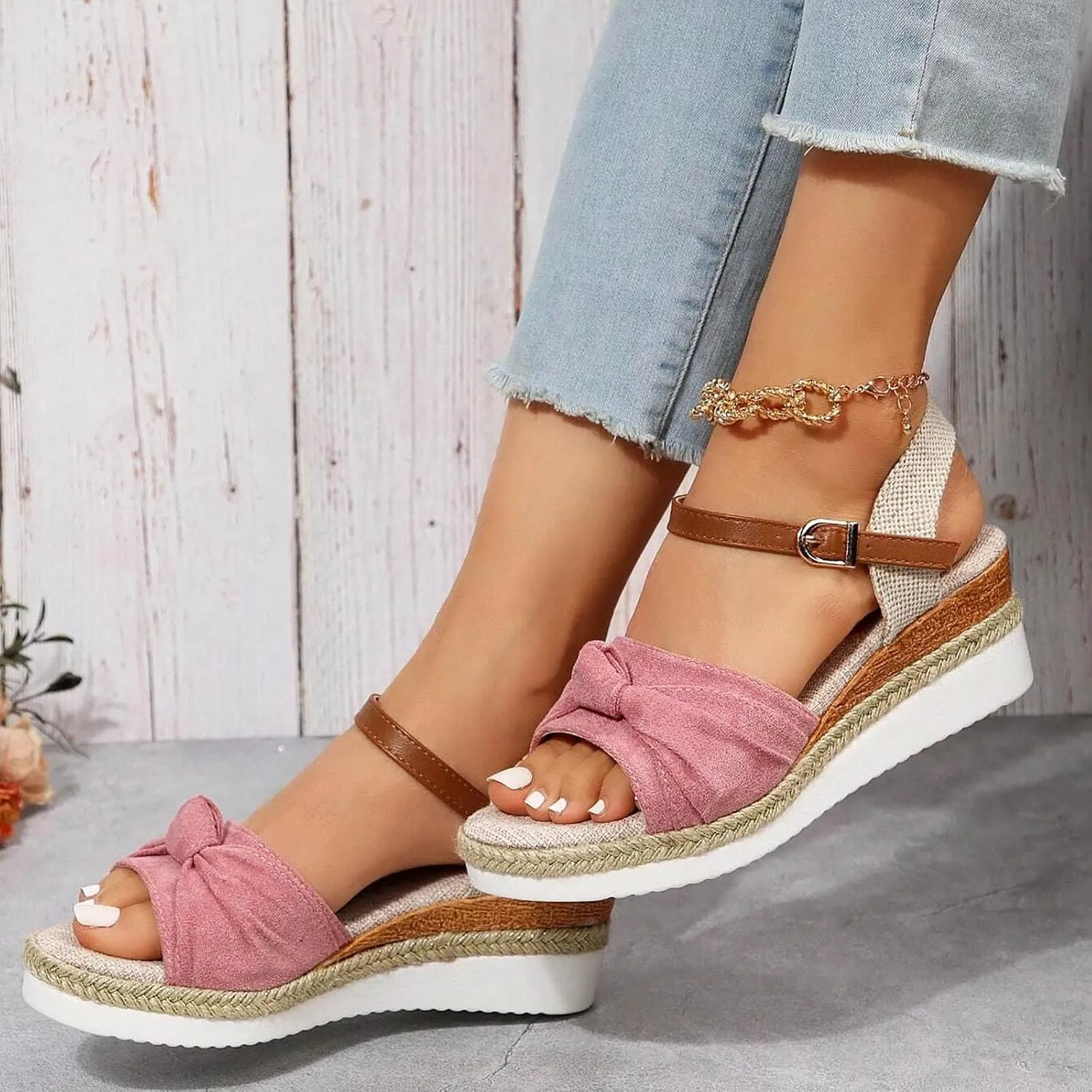 Espadrilles Wedge Sandals for Women 2025 Summer Dressy Women's Espadrille Platform Wedges Open Toe Ankle Strap Sandal Comfortable Casual Orthopedic Dress Shoes