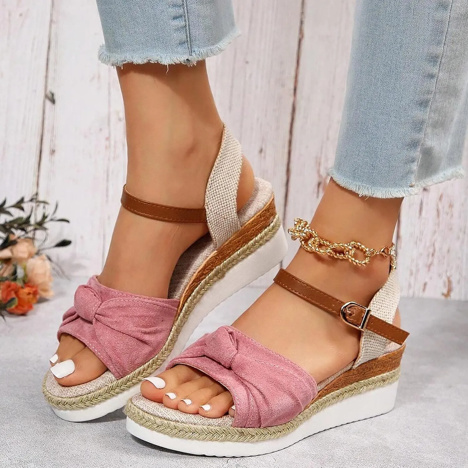 Espadrilles Wedge Sandals for Women 2025 Summer Dressy Women's Espadrille Platform Wedges Open Toe Ankle Strap Sandal Comfortable Casual Orthopedic Dress Shoes