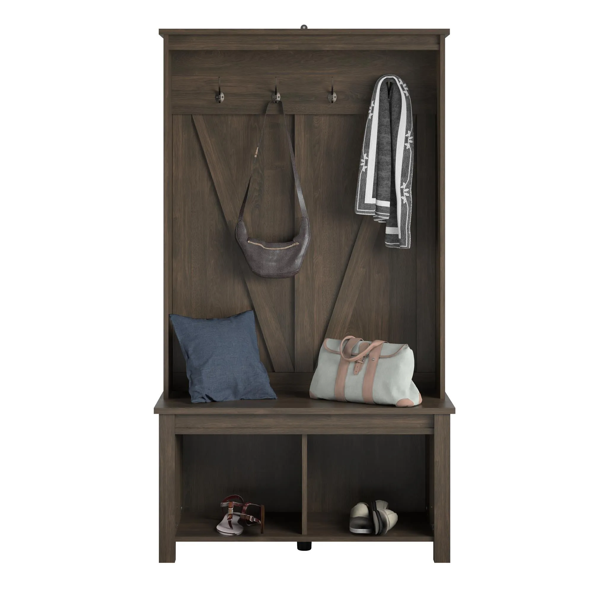 Farmington Entryway Hall Tree Bench, Ivory Oak