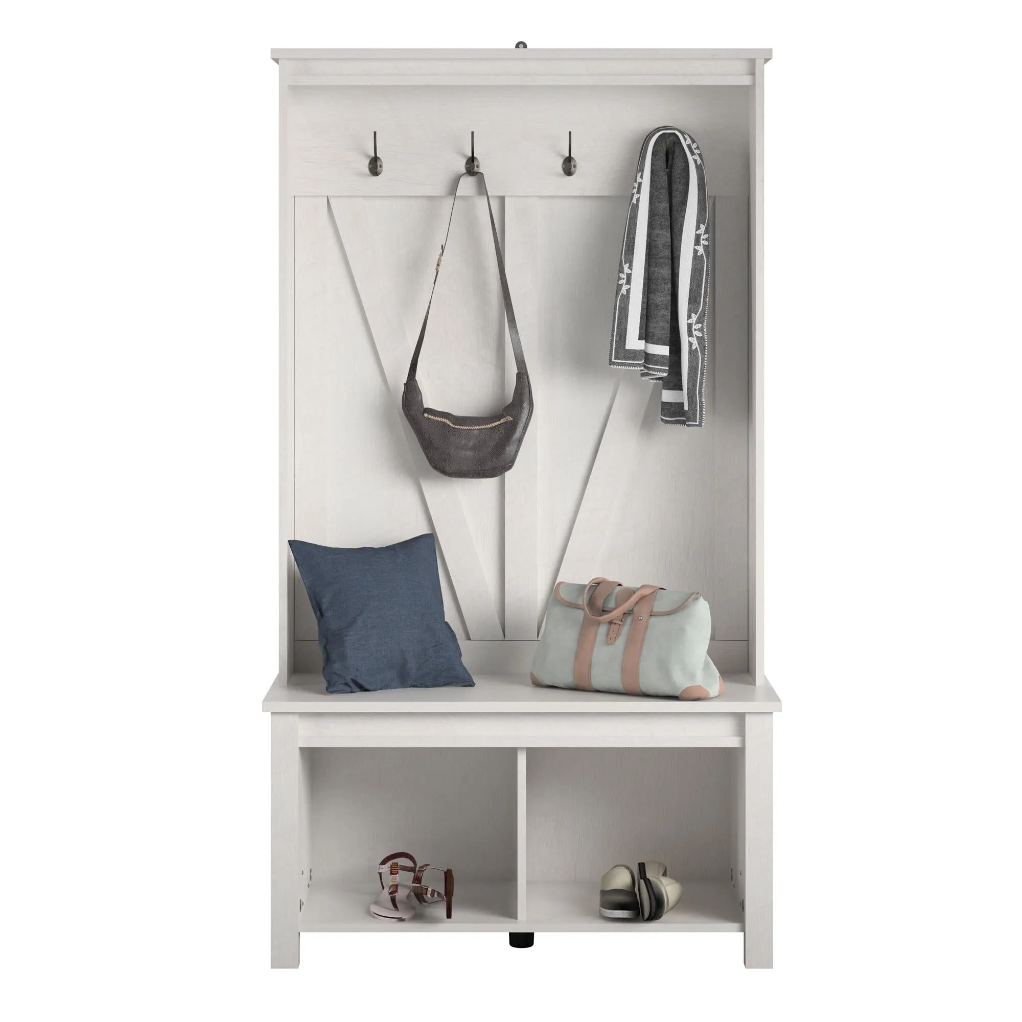 Farmington Entryway Hall Tree Bench, Ivory Oak