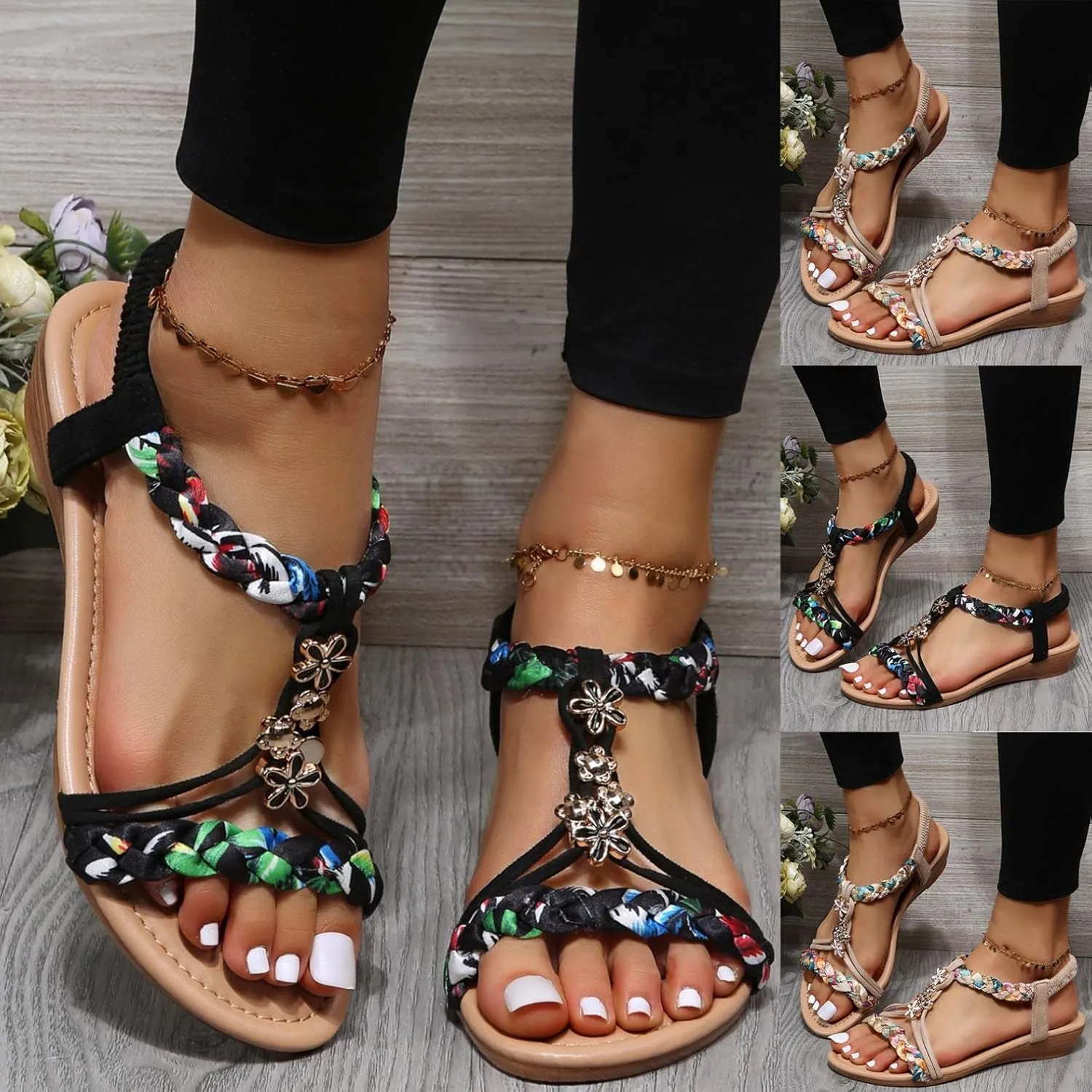 Gibobby Sandals Women Summer Breathable Open Toe Wedge Sandals Fashion Non Slip Slides Casual Elastic Slip-on Walking Shoes