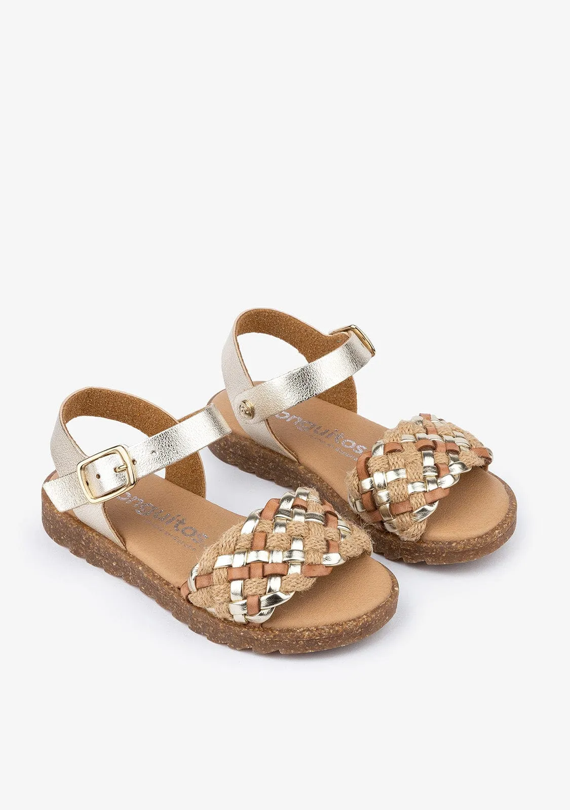Girl's Platinum Braided Sandals Leather